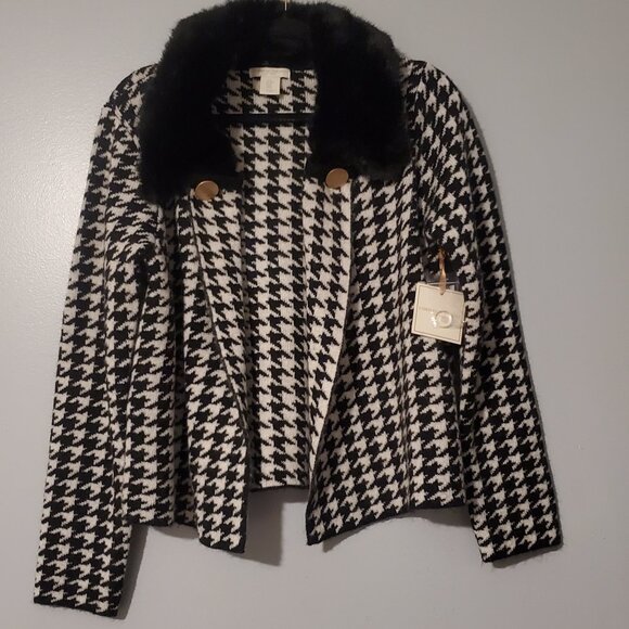 Christian Siriano Jackets & Blazers - Christian Siriano New York houndstooth faux fur collar NWT.